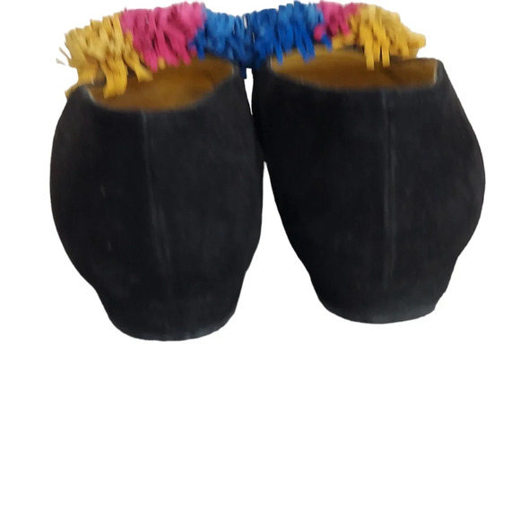Escada Black Suede Pom Pom Flats Square Toe - Picture 8 of 15